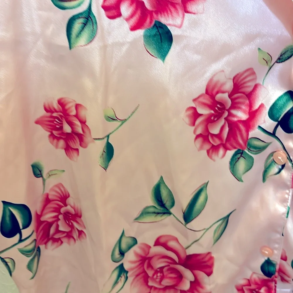 Pink Floral 2 Piece Satin Pajamas Loungewear Sleepwear Women’s Plus Size 1X NWT - Picture 10 of 11